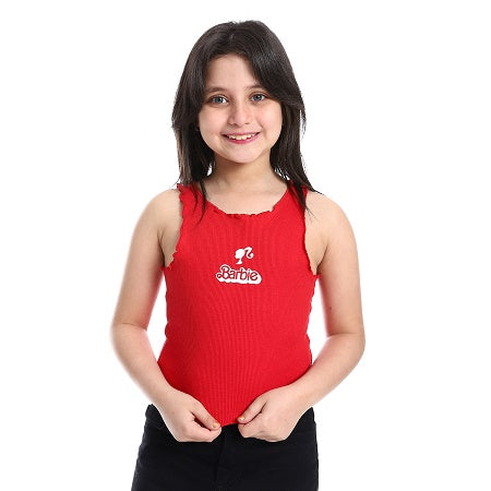 Girls' Fashionable Crop Top - Chic & Casual - Cotton-RED