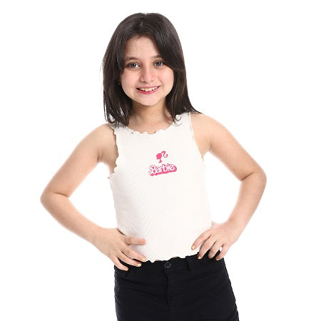 Girls' Fashionable Crop Top - Chic & Casual - Cotton-OFF WHITE