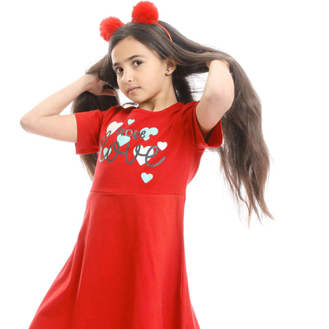 Girls Printed "More Love" Slip On Nightgown - Red