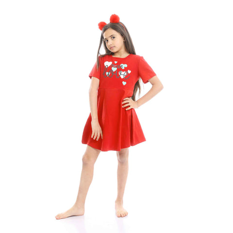 Girls Printed "More Love" Slip On Nightgown - Red