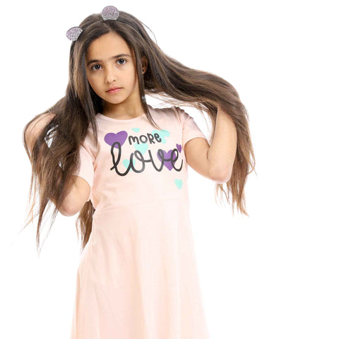 Girls Printed "More Love" Slip On Nightgown - Light Simon