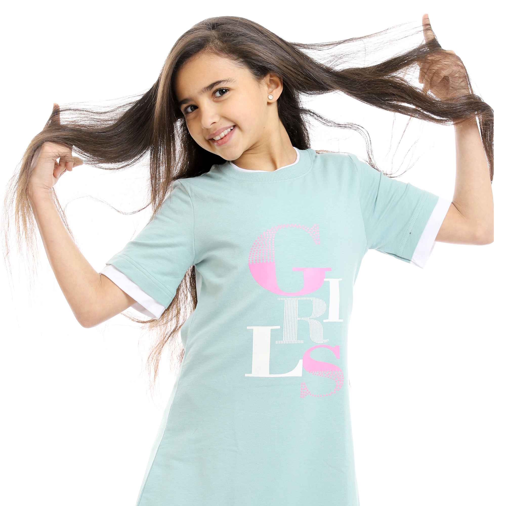 Girls Printed Short Sleeves Nightgown - Pastel Mint