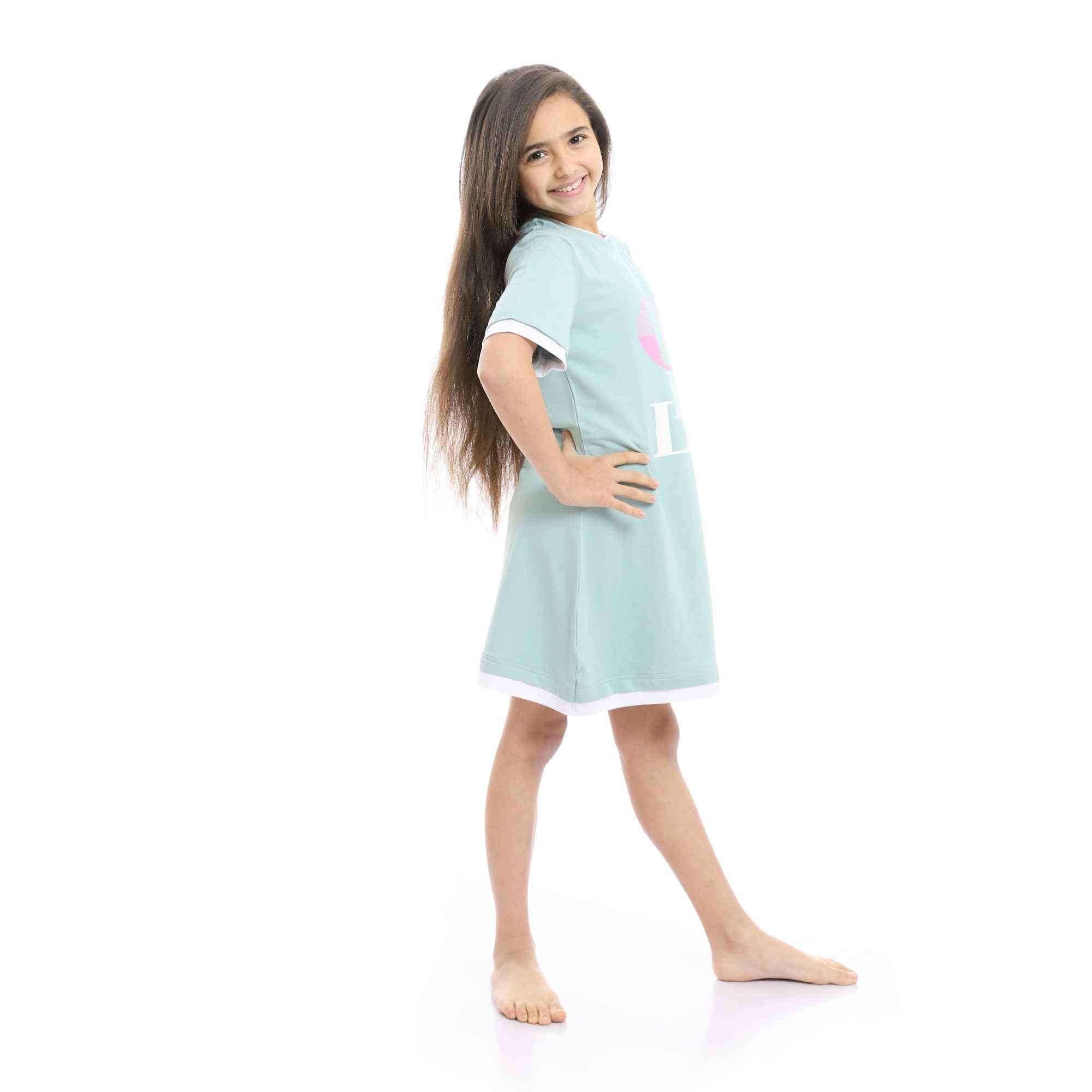 Girls Printed Short Sleeves Nightgown - Pastel Mint