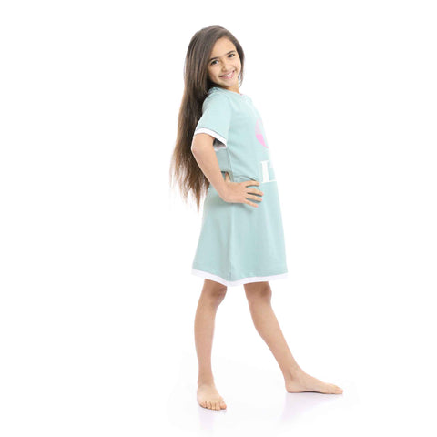 Girls Printed Short Sleeves Nightgown - Pastel Mint