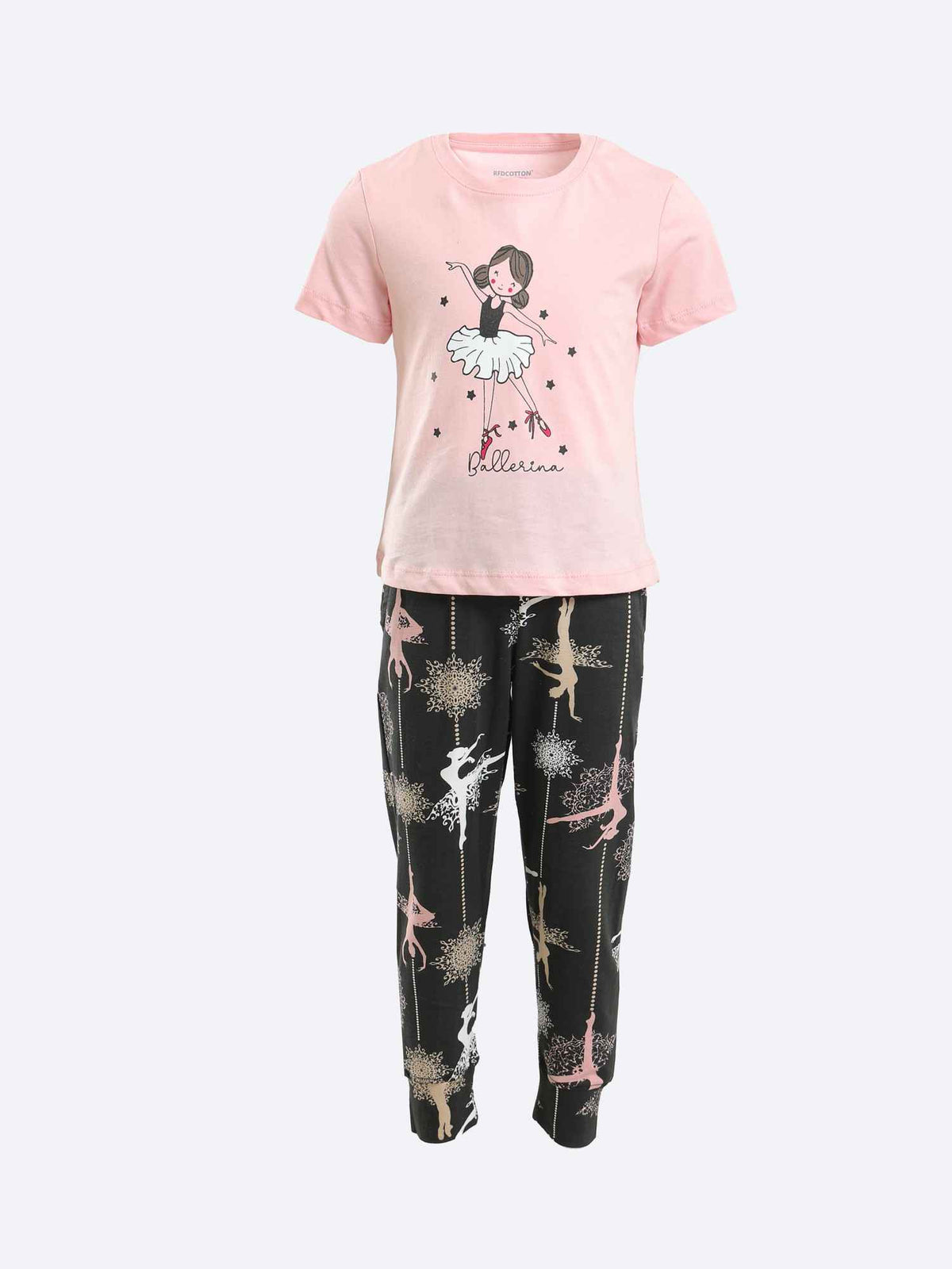 Girls Printed Ballerina Tee & Pants Pajama Set - Kashmir & Steel Blue