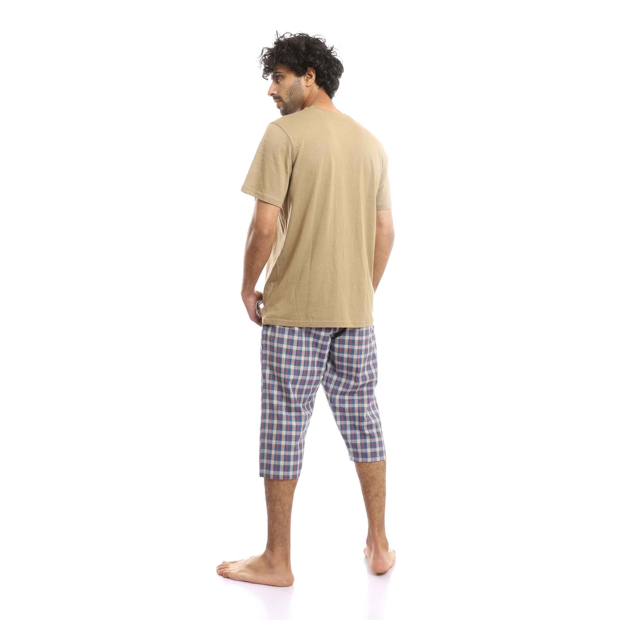 Men's Summer Pentacore Pajama From Red Cotton - Cafe
