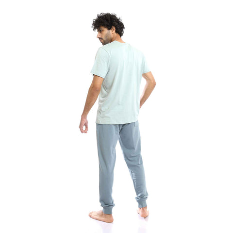 "California" Printed Tee & Pants with Hem Pajama Set - Pastel Mint & Grey