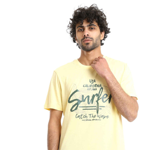 Comfy Short Sleeves Tee & Solid Pants Pajama Set - Yellow & Forest Green