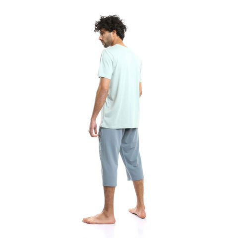 "Stay Strong" Short Sleeves Tee & Solid Pants Pajama Set - Multicolour