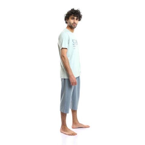"Stay Strong" Short Sleeves Tee & Solid Pants Pajama Set - Multicolour