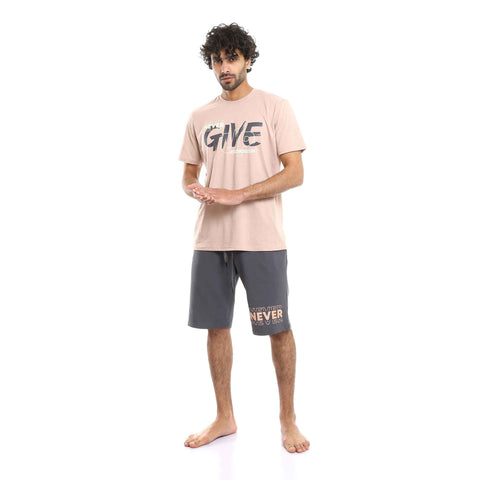 "Never Give Up" Cashmere Tee & Solid Grey Shorts Pajama Set