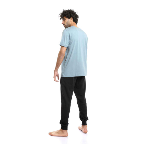 Printed Slip On Tee & Elastic Waist Pants Pajama Set