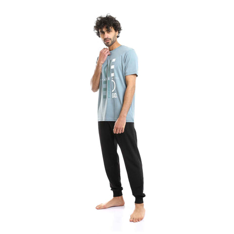 Printed Slip On Tee & Elastic Waist Pants Pajama Set