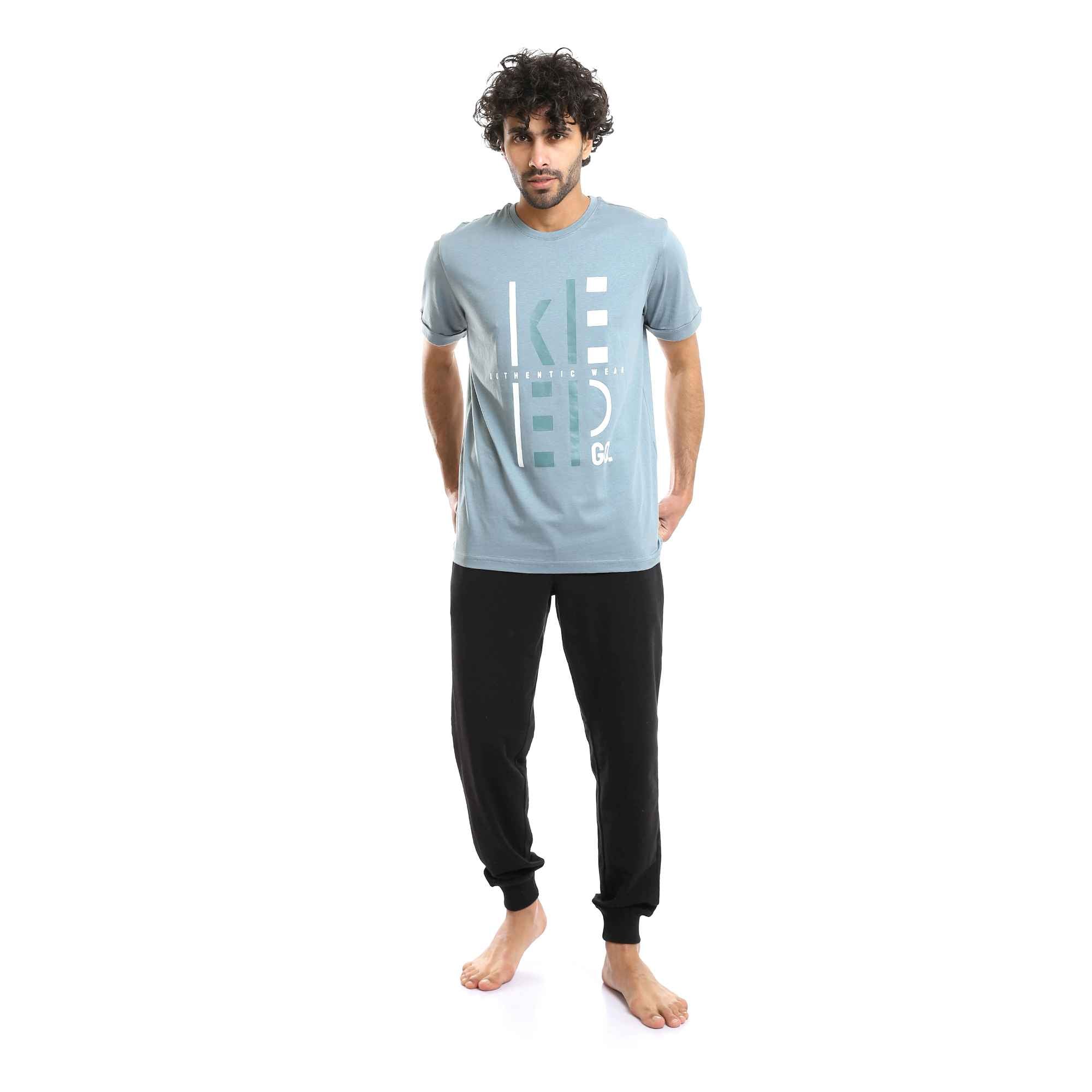 Printed Slip On Tee & Elastic Waist Pants Pajama Set