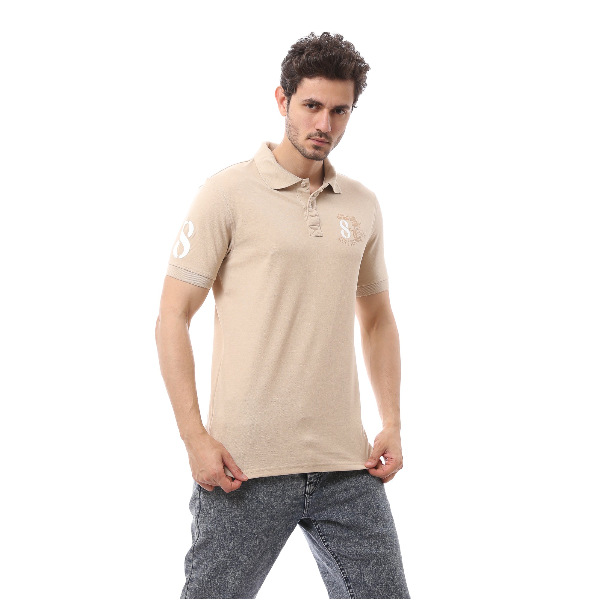 Classic Cotton Polo T-Shirt for Men -BEIGE
