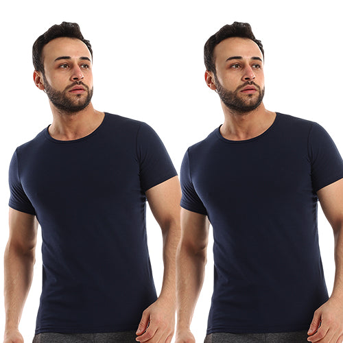 Red Cotton T-shirt, half sleeves, 2 pieces, round neck, navy blue