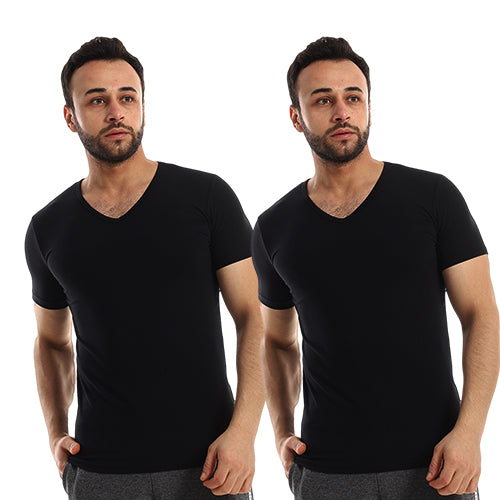 Red Cotton T-shirt, half sleeves, 2 pieces - V-Neck, Black