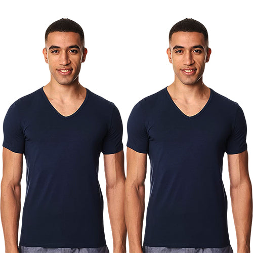 Red Cotton T-Shirt Half Sleeves For Men 2 Pieces - V-Neck - Navy