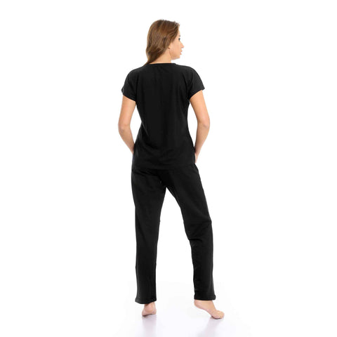 Red Cotton Comfortable and Stylish Activewear Pajamas for Women - Black