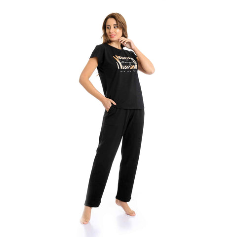 Red Cotton Comfortable and Stylish Activewear Pajamas for Women - Black