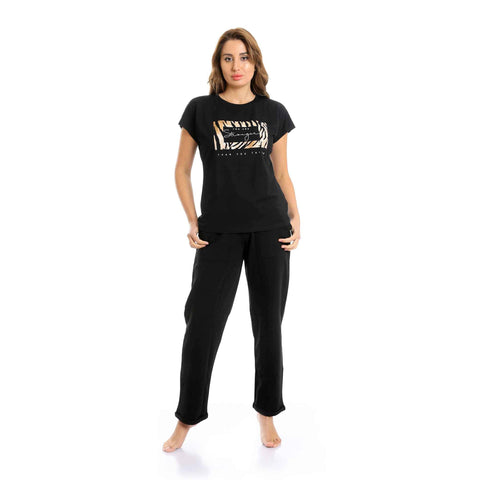 Red Cotton Comfortable and Stylish Activewear Pajamas for Women - Black