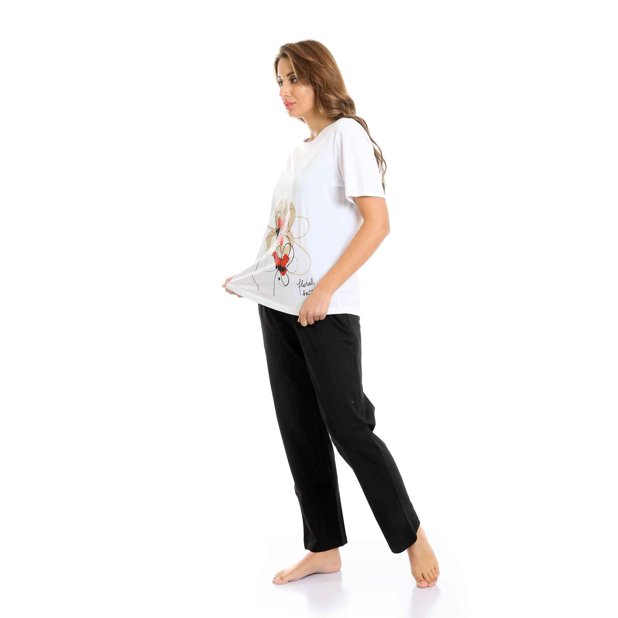 Red Cotton Comfortable and Stylish Activewear Pajamas for Women - White & Black