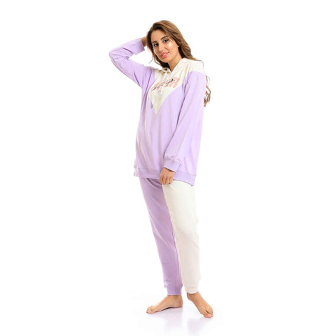 Zipped Neck Sweatshirt & Cotton Pants Pajama Set - Mauve