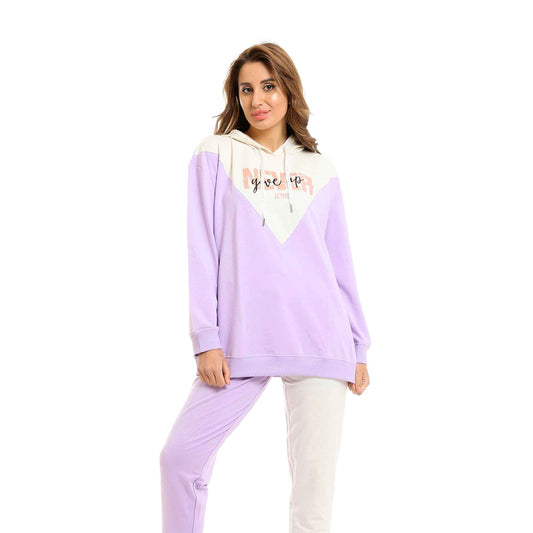 Zipped Neck Sweatshirt & Cotton Pants Pajama Set - Mauve