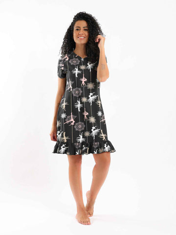 Ballerina Slip On Short Cotton Nightgown - Steel Blue