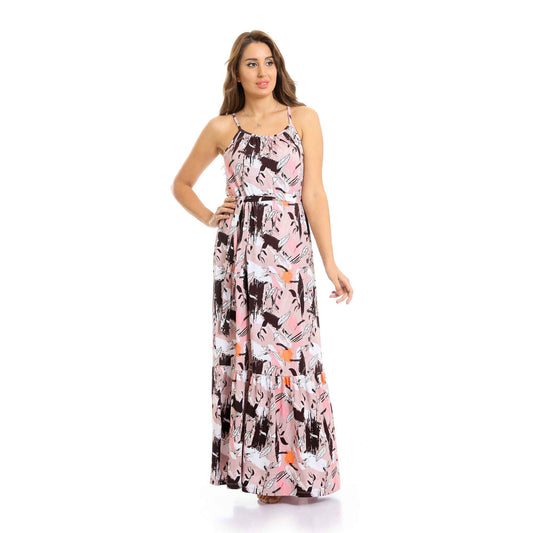 Patterned Wide Round Neck Maxi Home Dress - Simon