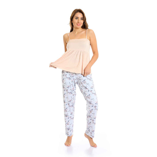 Set Of 3 Robe, Top & Pants Floral Pajama Set - Simon & Baby Blue
