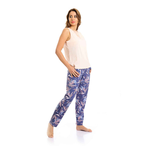Cotton Tee & Patterned Pants Pajama Set - mint
