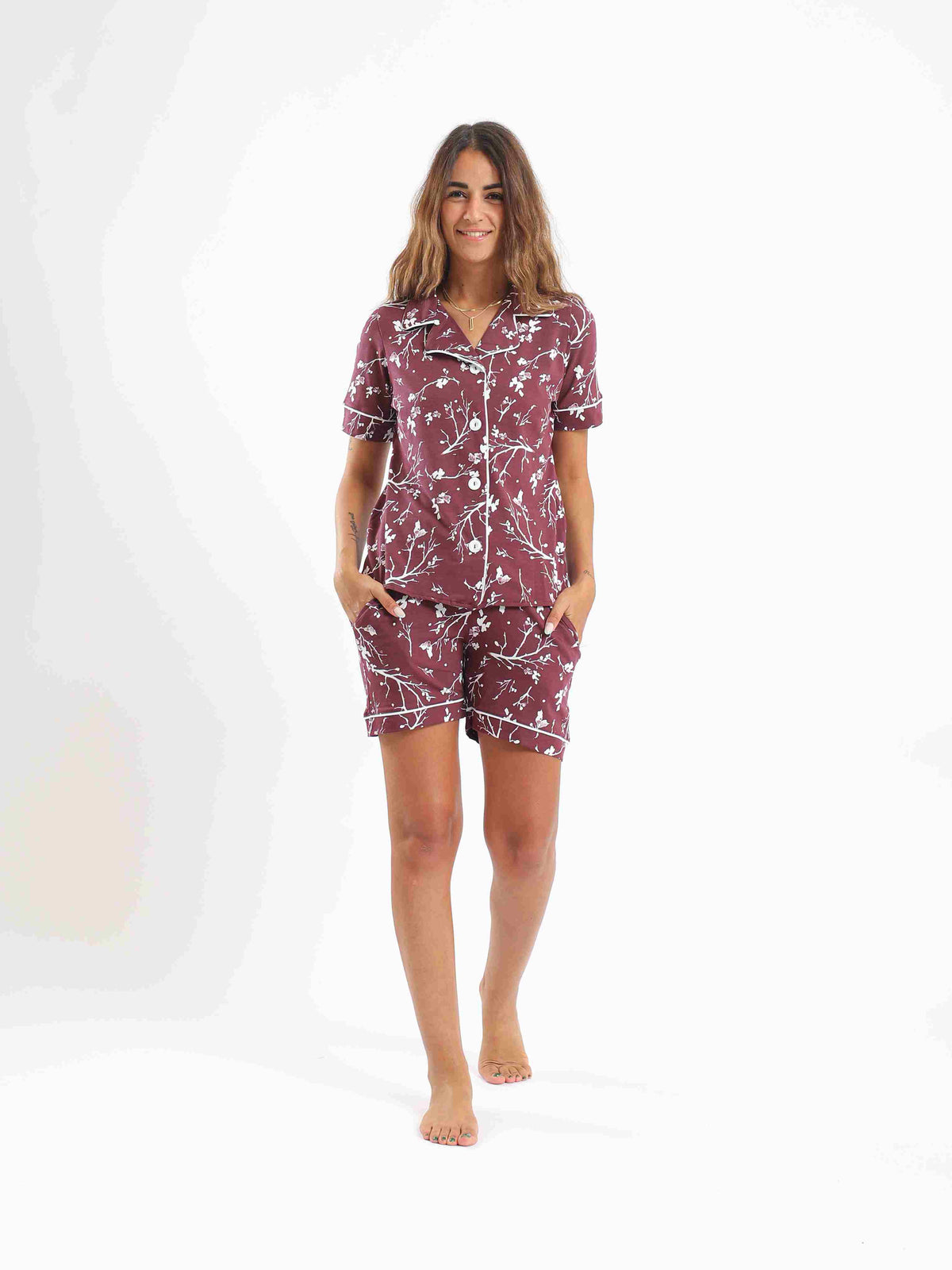 Red Cotton Women's Cotton Pajama Set - Relaxing Loungewear for a Good Night's Sleep