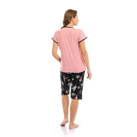 Red Cotton Women's Capri Pajama Set