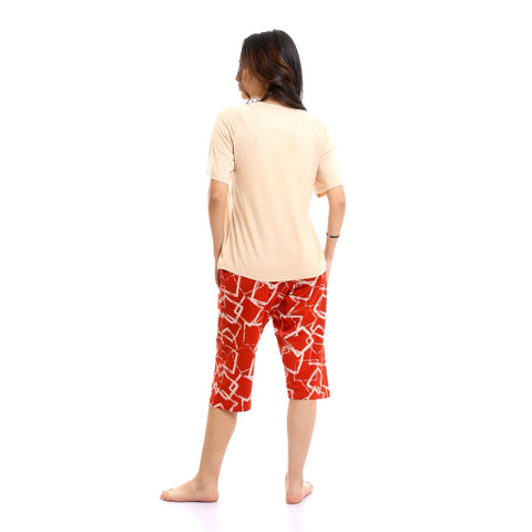 Red Cotton Women's Capri Pajama Set