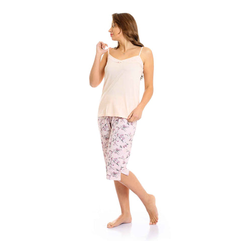 Red Cotton Women's Capri Pajama Set