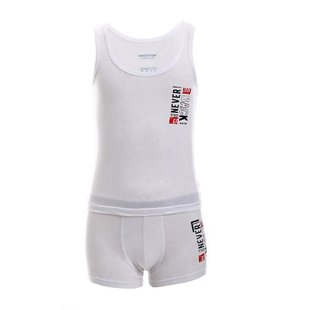Underwear set for boys, T-shirt and shorts-WHITE