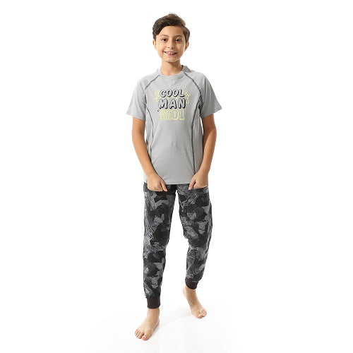 Boys' Cool Man Pajama Set - Graphic Tee and Camouflage Pants-grey