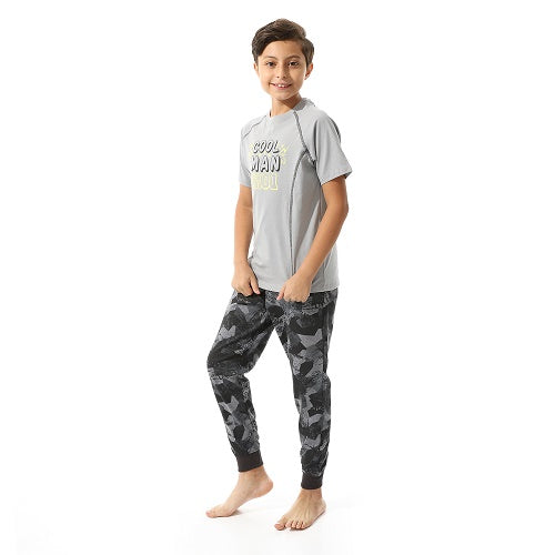 Boys' Cool Man Pajama Set - Graphic Tee and Camouflage Pants-grey