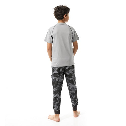 Boys' Cool Man Pajama Set - Graphic Tee and Camouflage Pants-grey