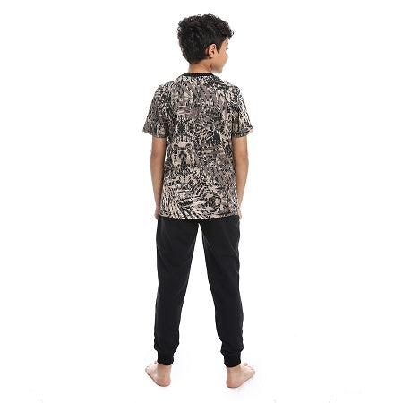 Boy's Summer Pajama Comfort Black and Beige Cotton Comfy
