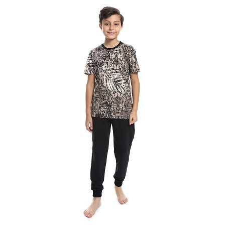 Boy's Summer Pajama Comfort Black and Beige Cotton Comfy