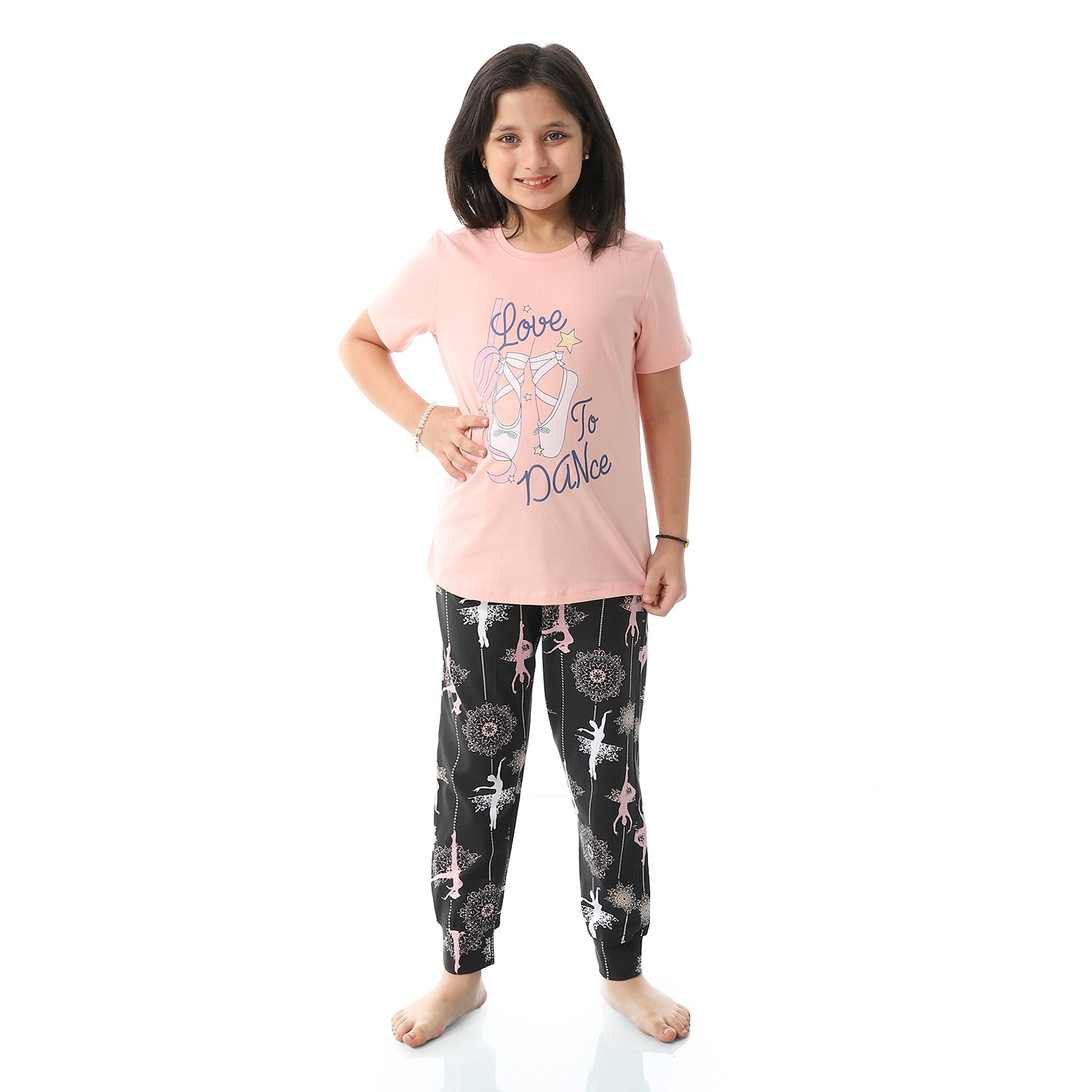 Girls' 'Love To Dance' Pajama Set - Simon and Black Ballet Print Sleepwear