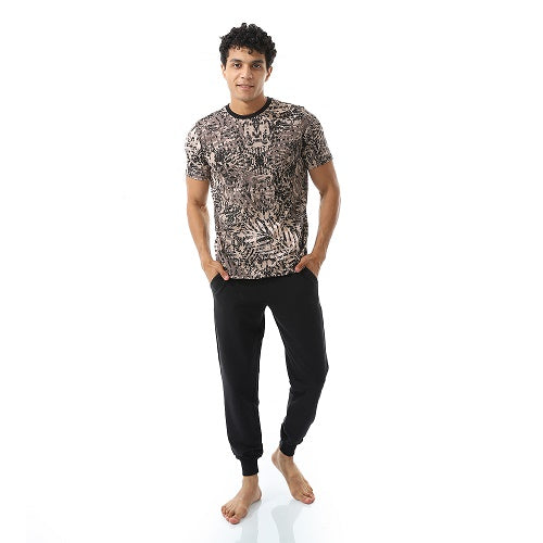 Men's summer Pajmas, plaid t-shirt with black sweatpants, Stylish and comfortable casual wear
