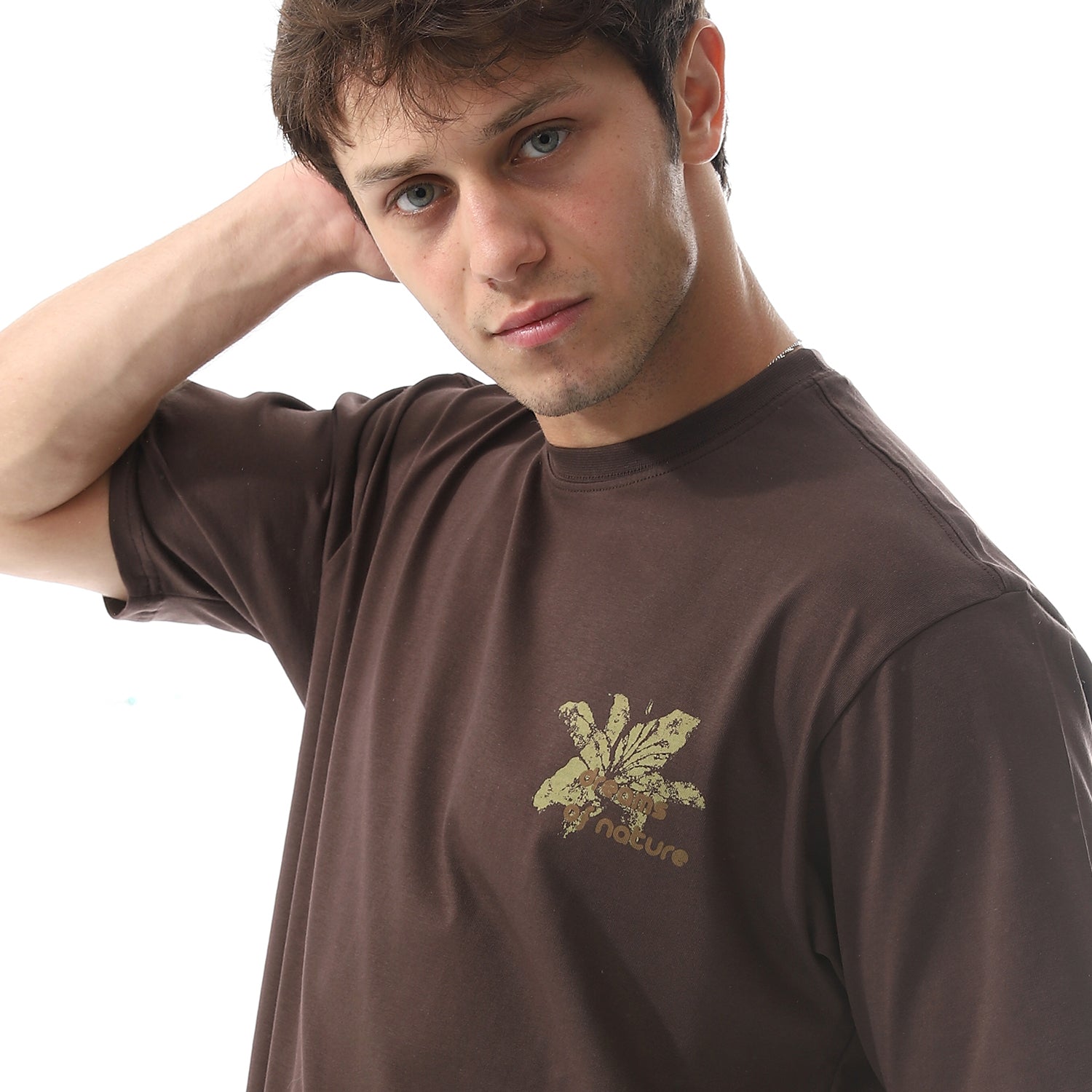 Men's Casual T-Shirt - Brown Short Sleeve Crew Neck Comfortable