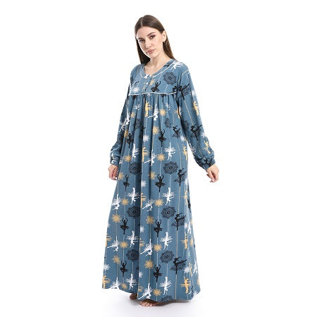 Women's Long-Sleeved Summer Comfort Dress-indigo