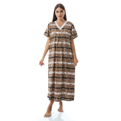 Women's Short Sleeve Cotton Nightgown, Casual & Chic Sleepwear-BROWN