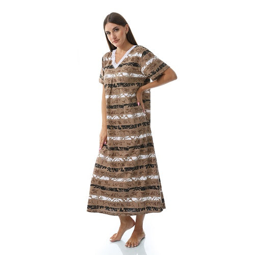 Women's Short Sleeve Cotton Nightgown, Casual & Chic Sleepwear-BROWN