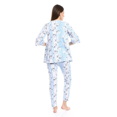 Women's 3-Piece Cotton Summer Pajama Set, Soft and comfy-blue