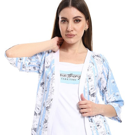 Women's 3-Piece Cotton Summer Pajama Set, Soft and comfy-blue